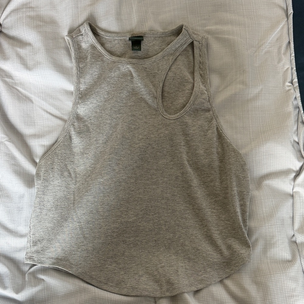 wild fable Light Gray Ribbed Cutout Tank Top